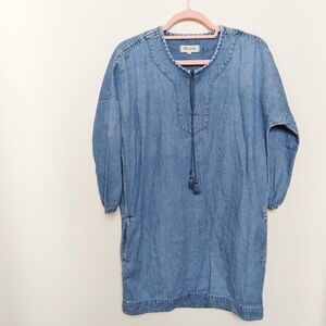 Madewell Chambray Denim Artiste Tunic Dress with Tassel Tie Neck Size Small